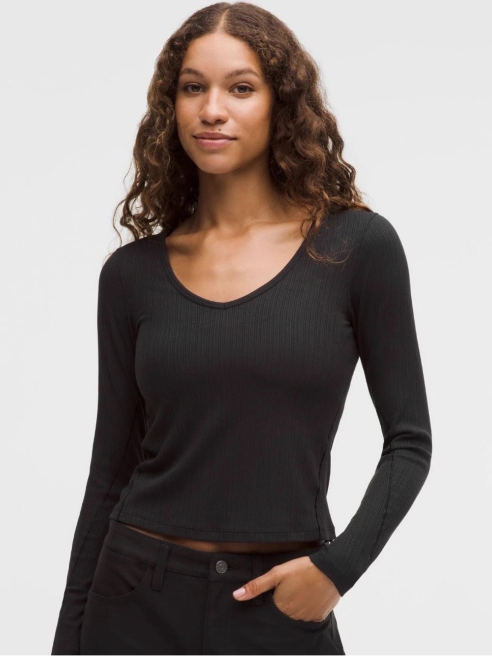 lululemon Hold Tight Micro-Rib V-Neck Long-Sleeve Shirt Black Size 12